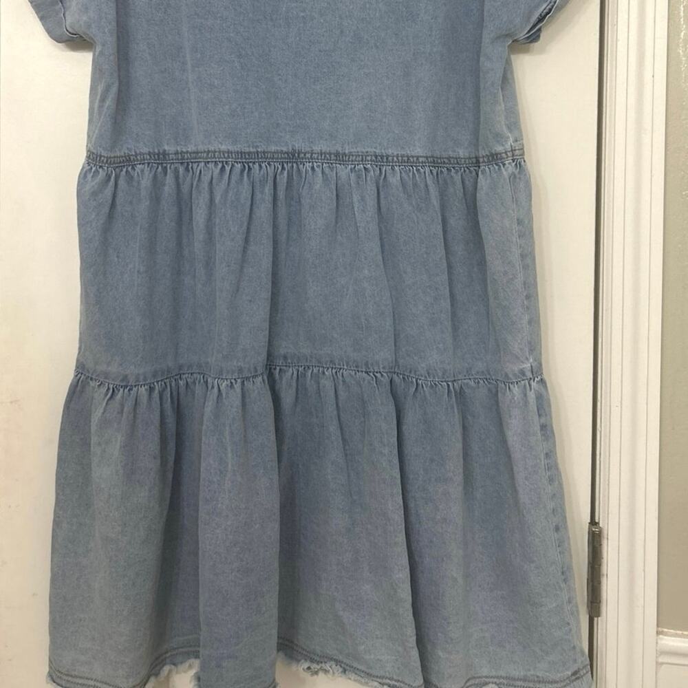 Denim Tiered Pearl Snap Boho Western Shirt Dress Country Concert Cowgirl Large - Picture 7 of 10